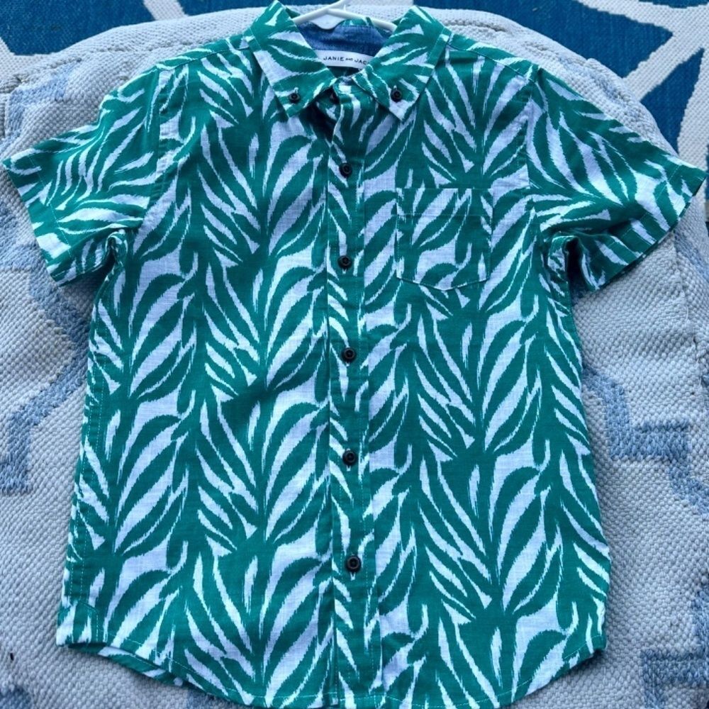 Janie & Jack boys button up top green white 5